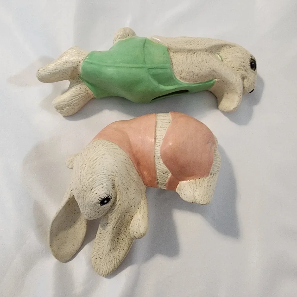 Lot Of 2 Vintage Ceramic Hanging Floppy-Ear Bunny Grannycore, Cottage